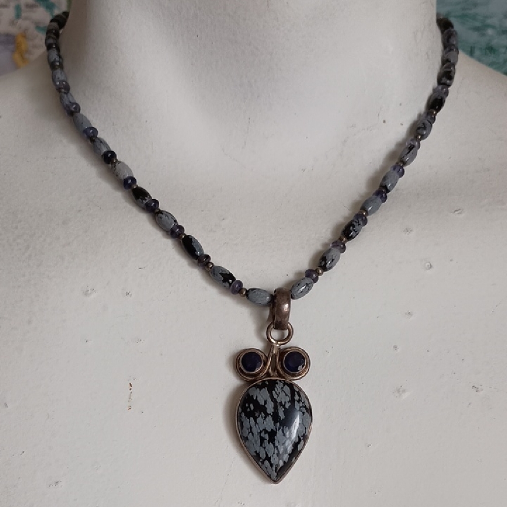 Iolite And Snowflake Obsidian Necklace